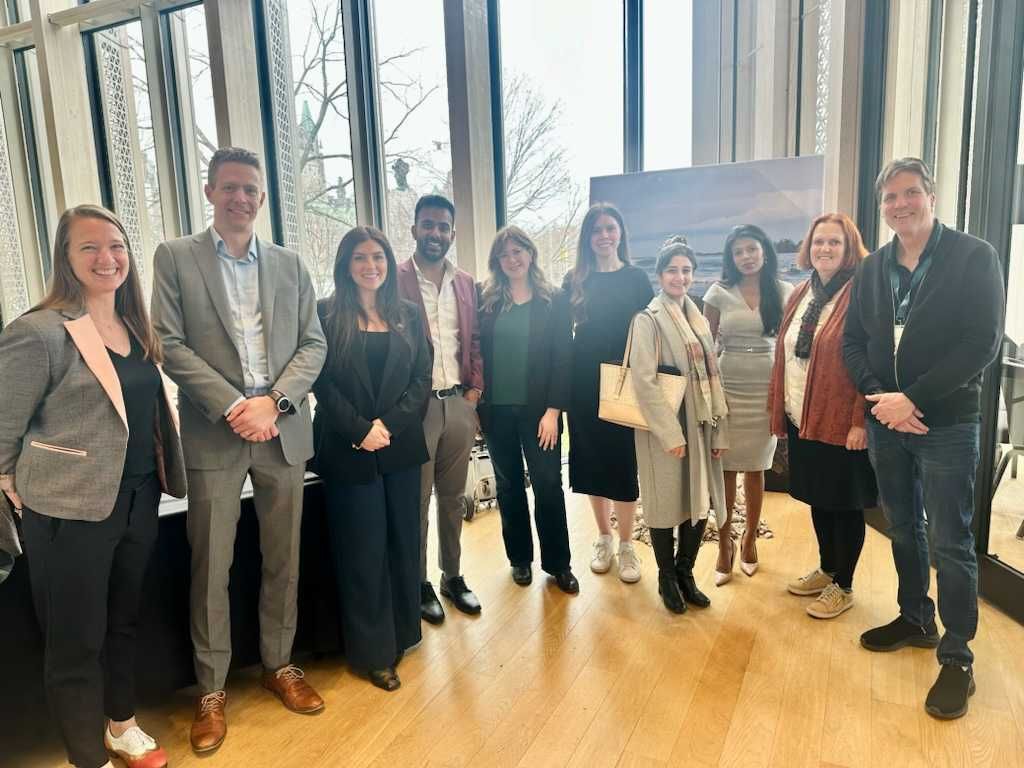 Natasha Tucker (Executive Director, pictured 5th from the right) and Michelle Brake (Programs and Policy Manager, pictured 6th from the right) with Canada Plastics Pact partners at the Plastic Action Zone.
